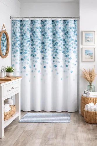 Miniatura 6 de Serafina Home Cortina de ducha de tela moderna azul mineral verde azulado para baño: patrón de salpicaduras de agua en cascada de turquesa