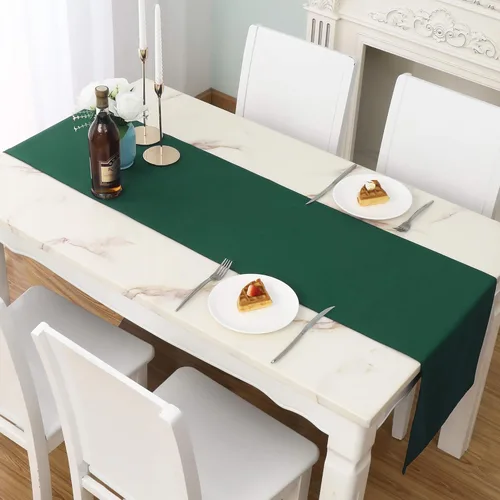 Miniatura 9 de DUALIFE Camino de mesa azul real de 14 x 108 pulgadas de largo, color sólido, poliéster grueso, tela decorativa hecha a mano para bodas, fiestas