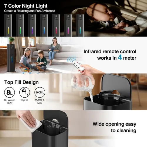 Miniatura 9 de Honovos Smart Humidifiers Large Room Bedroom Home, 2.11Gal(8L) Quiet Top Fill Cool Mist Humidifier, Smart App & Remote Control, 3 Speed Humidifier