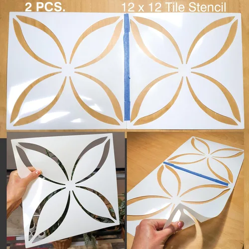Miniatura 2 de 2 piezas de plantillas de pintura de azulejos de 12 x 12 pulgadas para paredes y suelos - Reutilizables - Plantillas para pintura - Plantilla