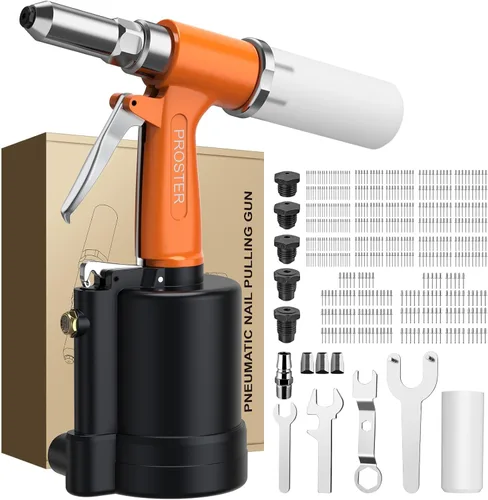 Miniatura 9 de Pistola remachadora neumática hidráulica Proster de 2,4 a 4,8 mm, tamaños 3/16", 3/32", 1/8", 5/32", capacidad de 500 piezas Naranja
