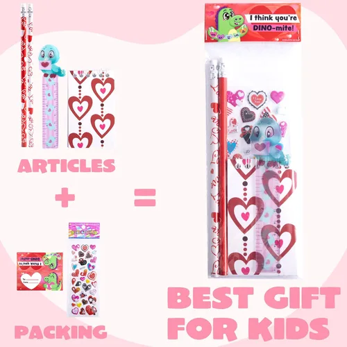 Miniatura 4 de JOYIN Juego de 28 artículos de papelería para el día de San Valentín con tarjeta de regalo para niños, incluye lápices, reglas, cuaderno