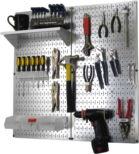 Miniatura 9 de Kit de almacenamiento de herramientas utilitario de tablero de clavijas de metal Wall Control con tablero de clavijas negro y accesorios negros