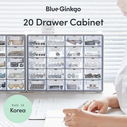 Miniatura 3 de Blue Ginkgo Gabinete pequeño de 20 cajones, organizador transparente apilable para hardware, cuentas, ladrillos de plástico, oficina y Gris