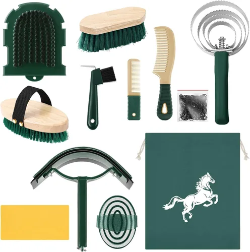 Miniatura 10 de Abbylike Kit de aseo de caballos de 12 piezas, suministros para sala de carreras, festivales, juegos de cepillos para caballos, kit de limpieza