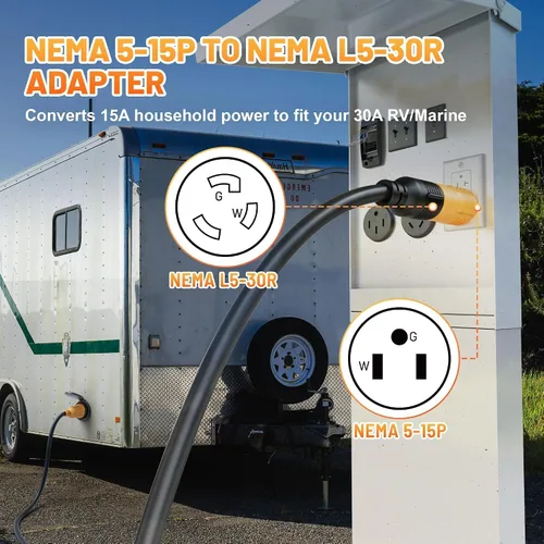 Miniatura 6 de MECMO Adaptador Twist-Lock de 30 Amperios a 110 Voltios para RV, Enchufe Eléctrico NEMA 5-15P a L5-30R, 125V 1875W, Enchufe Macho Doméstico de 15A a