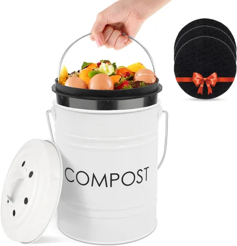 Miniatura 12 de Vipush Contenedor de compostaje para encimera de cocina compostador con tapa, contenedor pequeño de compost, incluye forro interior para cubo