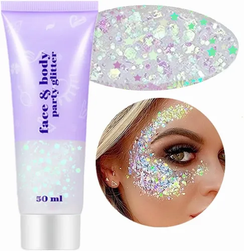 Miniatura 11 de Go Ho Gel de purpurina púrpura de sirena, purpurina holográfica para el cabello morado para niños y mujeres, lentejuelas gruesas para ojos, labios