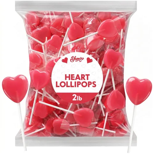 Yumzo Paletas en forma de corazón, paquete de 2 libras de caramelos para el día del padre envueltos individualmente, chupones a granel ideales para