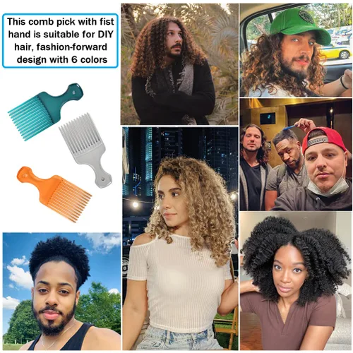 Miniatura 3 de Paquete de 6 púas afro de dientes anchos para peinado rizado, peines afro de plástico de 6.3 pulgadas para mujeres y hombres (6 colores)