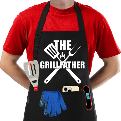 Miniatura 12 de TOSHEX Delantal de cocina de algodón resistente a las gotas de agua con delantales ajustables para mujeres con bolsillos, delantal de cocina