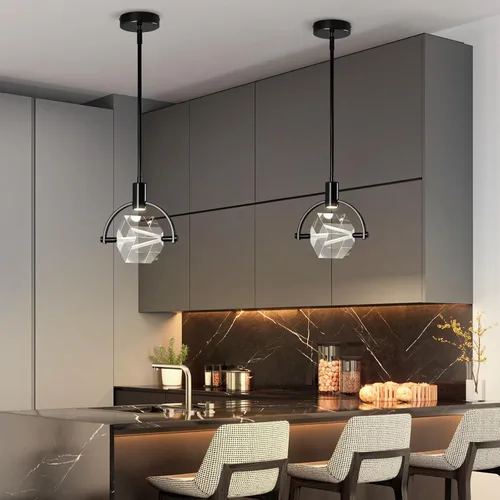 Miniatura 3 de Lámpara colgante de techo para isla de cocina, moderna mini luz colgante LED integrada, lámpara colgante de cristal en negro, dormitorio, comedor