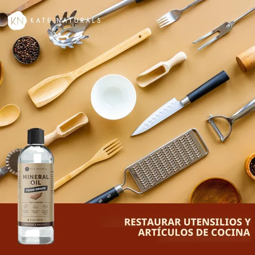 Miniatura 6 de Kate Naturals Aceite mineral para tabla de cortar madera, bloque de carnicero y cuchillo. Aceite mineral de grado alimenticio para tabla de cortar