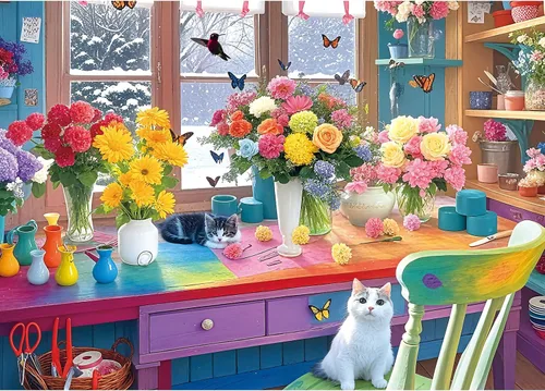 Miniatura 20 de Rompecabezas de 1000 piezas para adultos, tema de “Librero floral antiguo”, póster e impresión de alta definición, 27.5 x 19.7 pulgadas, sin polvo