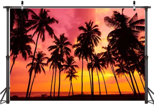Fondo de fotos de verano de 7 x 5 pies, diseño de palmeras junto al mar, atardecer, fantasía, crepúsculo, playa tropical, océano, para baby shower,