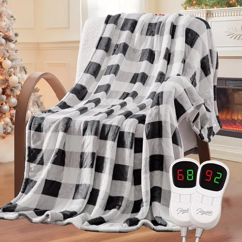 Miniatura 11 de Homemate - Manta eléctrica térmica de 50 x 60 pulgadas ultrasuave de franela, manta calefactora con 10 niveles de calor rápido, 8 horas de apagado
