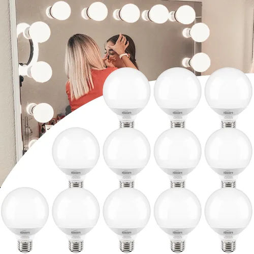 Miniatura 11 de Honesorn Bombilla de tocador equivalente a 60 W, base E26 blanca cálida de 2700 K, luz redonda para baño, bombillas LED G25 para espejo de tocador