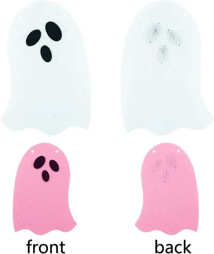 Miniatura 4 de SaktopDeco Paquete de 2 guirnaldas de fantasmas blancas y rosas de fieltro para casa embrujada, chimenea, interiores y exteriores, suministros