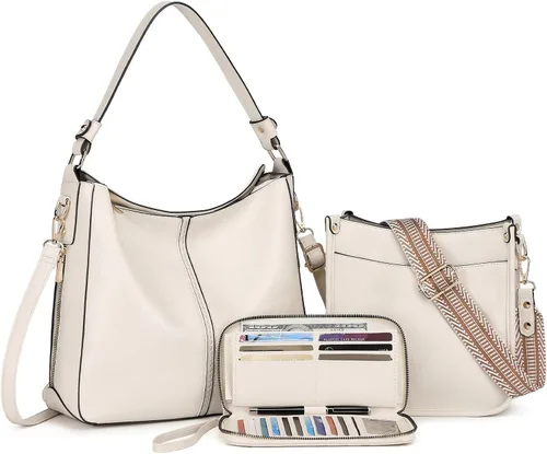 Miniatura 18 de Carteras para Mujeres 3PCS, Juego de Bolsos Cruzados Bolso Grande de Cuero Carteras de Hombro con Billetera Correas Ajustables para Damas Tote