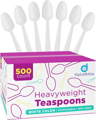 Miniatura 4 de 500 unidades – Cucharas de té de plástico blanco desechables de peso pesado Cucharas de postre de plástico Ideales para celebraciones, fiestas