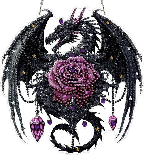 Miniatura 23 de MXJSUA Atrapasoles con pintura de diamante de águila calva americana, kits de arte de diamantes para adultos, adornos colgantes con cadena