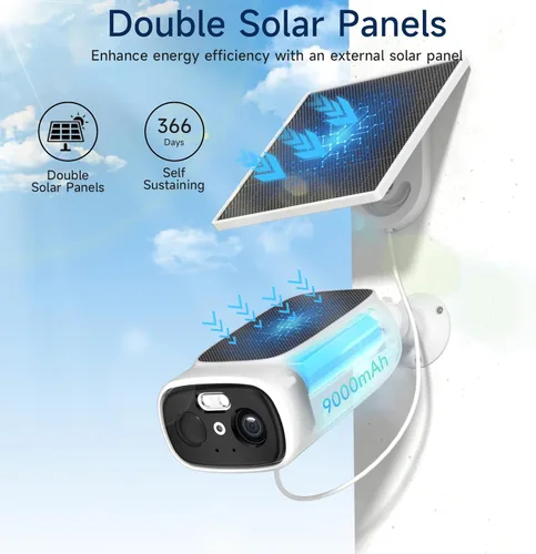 Miniatura 2 de 4 cámaras WiFi 2.4G/5G para seguridad en el hogar con paneles solares dobles, cámaras de seguridad solar 2K inalámbricas para exteriores, visión