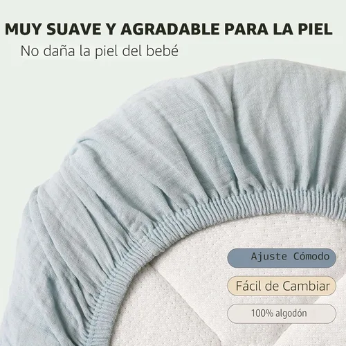Miniatura 6 de Sábanas bajeras de muselina para moisés, paquete de 2 para bebé niño y niña, juego de sábanas suaves, transpirables y elásticas para bebé/colchón