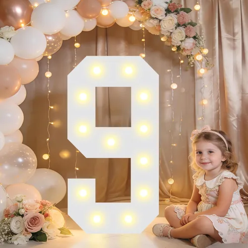 Miniatura 89 de Pooqla Letras y Números Decorativos con Luces LED, Letras y Números de Neón de Plástico Blanco para Decoración de Fiestas, Bodas, Funciona