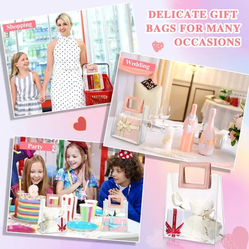 Miniatura 5 de Meanplan Paquete de 15 bolsas de regalo transparentes con asas, bolsas de regalo reutilizables de PVC transparentes para regalos, bolsas de plástico