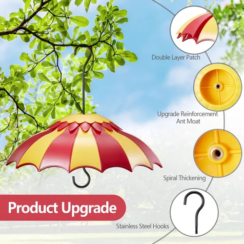 Miniatura 3 de Beserie - Bafle de comedero de pájaros de 14 pulgadas con foso de hormigas, cubierta protectora de lluvia para comedero de pájaros grande con Rojo