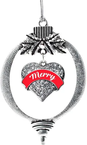 Inspired Silver - Red Merry - Adorno de Navidad plateado - Adorno de árbol de Navidad con dije de corazón con circonita cúbica - Decoración colgante