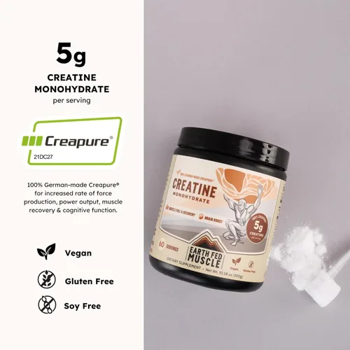 Miniatura 3 de Earth Fed Muscle Monohidrato de creatina en polvo, 10.58 oz, 60 porciones Creatina alemana Creapure para fuerza, potencia y crecimiento muscular