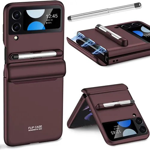 Miimall Funda compatible con Samsung Galaxy Z Flip 4 con S Pen, protección magnética de bisagra todo incluido + protector de pantalla de vidrio