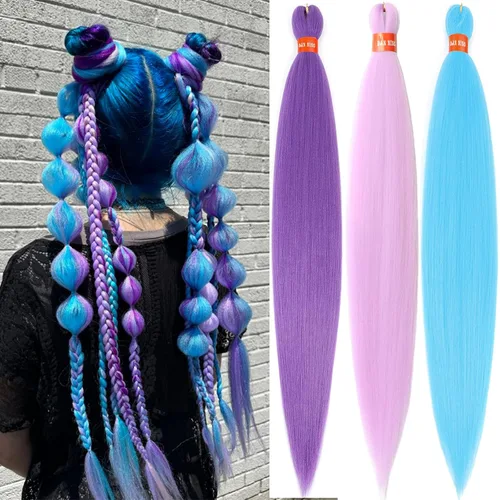 Miniatura 34 de Cabello trenzado preestirado ombré, extensiones de cabello trenzado sedoso, sin picazón, trenzas de cabello trenzado de ganchillo con textura Yaki