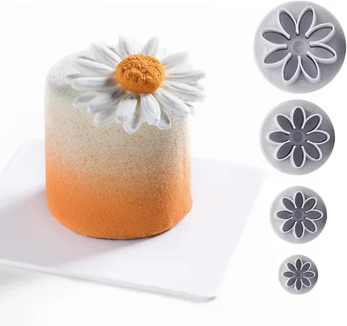 Cortador de fondant de girasol, moldes de flores para fondant, 4 unidades, crisantemo, 8 pétalos, cortador de émbolo de margarita, juego de corte de