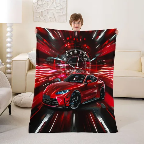 Miniatura 16 de Erosebridal Manta roja de coche de carreras para niños y adolescentes, manta fresca de coche de carreras de 40 x 50 pulgadas, manta de forro polar