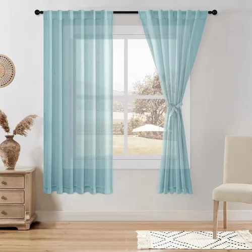 Miniatura 21 de DWCN Cortinas traslúcidas de lino floral, bolsillo para barra y pestaña trasera, cortina de mezcla de lino para dormitorio, sala de estar, cortinas