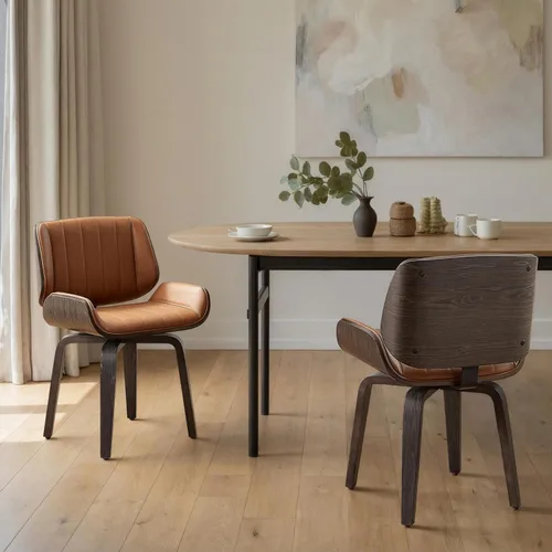 Miniatura 17 de Zouron Silla de comedor giratoria, silla de comedor tapizada de piel sintética con patas de madera, silla auxiliar moderna de mediados de siglo