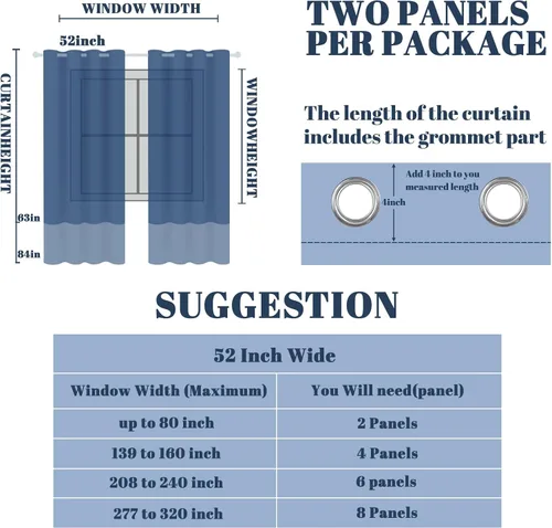 Miniatura 7 de Cortinas opacas florales bohemias azules para dormitorio, cortinas opacas botánicas de mediados de siglo de 63 pulgadas de largo, 2 paneles