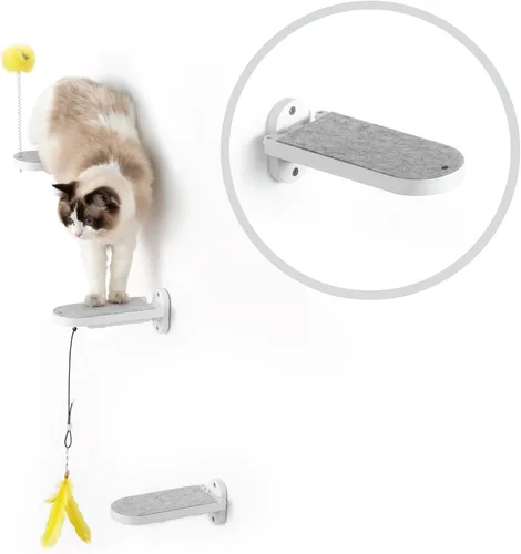 Miniatura 7 de SVD.PET Paquete de 2 escalones de pared para gatos, escaleras de escalada para gatos con almohadilla de fieltro reemplazable, estantes de escalada