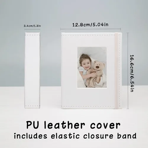 Miniatura 4 de Álbum de fotos pequeño de 4 x 6 pulgadas, paquete de 2 libros de fotos de cuero, cada mini álbum de 26 páginas tiene capacidad para 52 fotos, Blanco