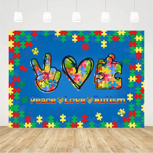 Miniatura 2 de AIBIIN Telón de fondo de cabina de fotos para concienciación sobre el autismo de 7 x 5 pies, apoyo inspirador para el autismo, decoración de abril