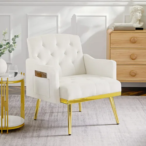 Miniatura 3 de Sofá con acento de terciopelo, moderno sillón tapizado con bolsillo para sala de estar, dormitorio, oficina, sala de recepción, sala de estar