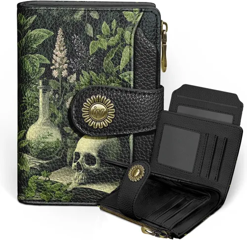 Miniatura 28 de Icycay Cartera pequeña para mujer, plegable con bloqueo RFID, soporte para tarjetas de crédito, bolsillo con cremallera para monedas, piel