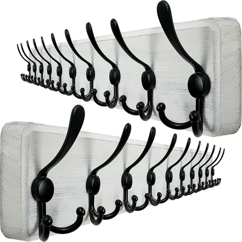 Miniatura 15 de WEBI Perchero de pared, ganchos para abrigos de pared rústicos, 16" de orificio a orificio, gancho grande para colgar en la pared, perchero