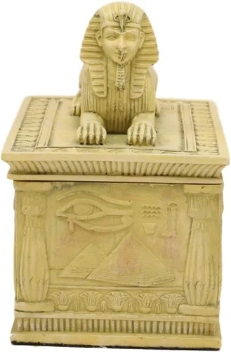 Miniatura 6 de Ebros - Caja rectangular decorativa con acabado arenisca de 4.25 pulgadas de largo, monumento clásico de Egipto, androesfinge con deidades