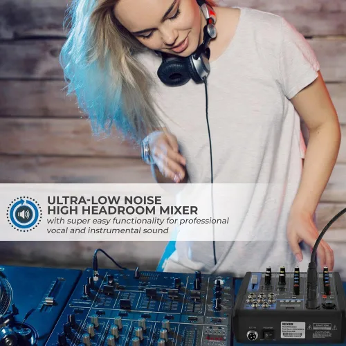 Miniatura 3 de Pyle Mezclador de audio profesional Placa de sonido Interfaz de sistema de consola de 4 canales USB digital Bluetooth MP3 Entrada de computadora 48V