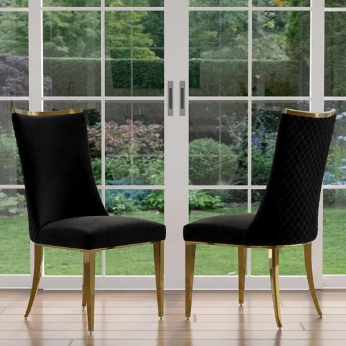 Miniatura 12 de Sillas de comedor, Juego de 4 sillas de comedor, Silla de comedor de terciopelo negro con patas de acero inoxidable dorado