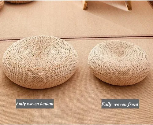 Miniatura 9 de Etlegor Pufs y reposapiés, Futón Puf Futón Cojín Taburete Estilo Japonés Tatami Mat Gattail, Hoja de plátano tejida a mano natural y respetuoso