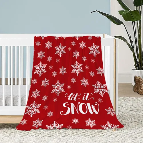 Miniatura 28 de Manta de Navidad para bebé, pequeña, roja, con copos de nieve de Navidad, manta de invierno y vacaciones, manta para arrullo de niños pequeños